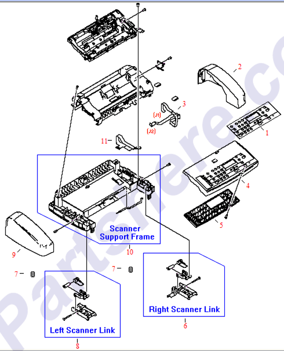 RL10375000CN HP Scanner base frame assemb view part diagram